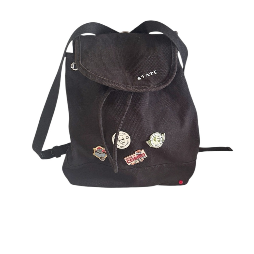 State Hatie Kick-Around Black Canvas Backpack With Disney Pins